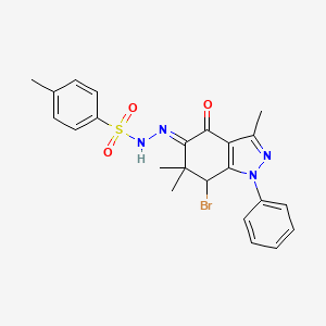 molecular formula C23H23BrN4O3S B8142451 N-[(E)-(7-bromo-3,6,6-trimethyl-4-oxo-1-phenyl-7H-indazol-5-ylidene)amino]-4-methylbenzenesulfonamide 