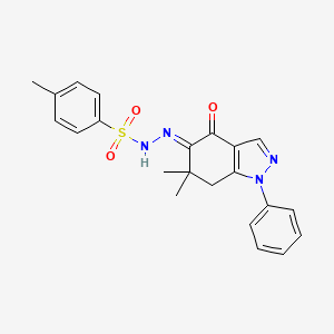 molecular formula C22H22N4O3S B8142457 N-[(E)-(6,6-dimethyl-4-oxo-1-phenyl-7H-indazol-5-ylidene)amino]-4-methylbenzenesulfonamide 