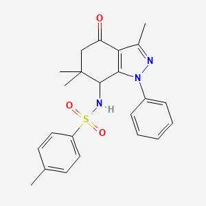molecular formula C23H25N3O3S B8142464 4-methyl-N-(3,6,6-trimethyl-4-oxo-1-phenyl-5,7-dihydroindazol-7-yl)benzenesulfonamide 