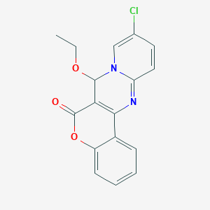 molecular formula C17H13ClN2O3 B8142486 14-Chloro-11-ethoxy-8-oxa-12,18-diazatetracyclo[8.8.0.02,7.012,17]octadeca-1(10),2,4,6,13,15,17-heptaen-9-one 