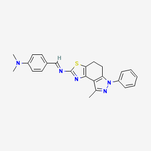 molecular formula C24H23N5S B8142488 N,N-dimethyl-4-[(E)-(8-methyl-6-phenyl-4,5-dihydropyrazolo[4,3-e][1,3]benzothiazol-2-yl)iminomethyl]aniline 