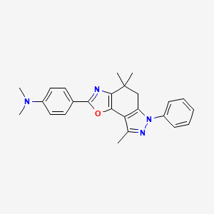 molecular formula C25H26N4O B8142519 N,N-dimethyl-4-(4,4,8-trimethyl-6-phenyl-5H-pyrazolo[3,4-g][1,3]benzoxazol-2-yl)aniline 