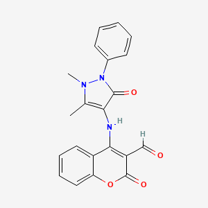 molecular formula C21H17N3O4 B8142556 4-[(1,5-Dimethyl-3-oxo-2-phenylpyrazol-4-yl)amino]-2-oxochromene-3-carbaldehyde 