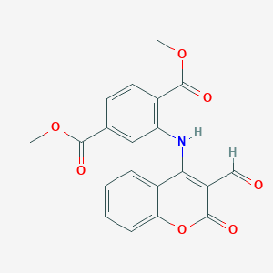 molecular formula C20H15NO7 B8142559 Dimethyl 2-[(3-formyl-2-oxochromen-4-yl)amino]benzene-1,4-dicarboxylate 
