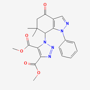molecular formula C21H21N5O5 B8142566 1-Phenyl-6,6-dimethyl-7-[4,5-bis(methoxycarbonyl)-1H-1,2,3-triazole-1-yl]-4,5,6,7-tetrahydro-1H-indazole-4-one 