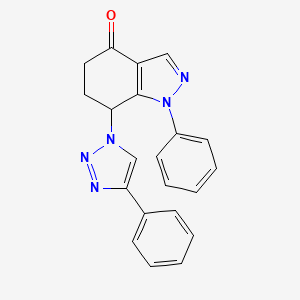 molecular formula C21H17N5O B8142675 1-Phenyl-7-(4-phenyl-1H-1,2,3-triazole-1-yl)-4,5,6,7-tetrahydro-1H-indazole-4-one 