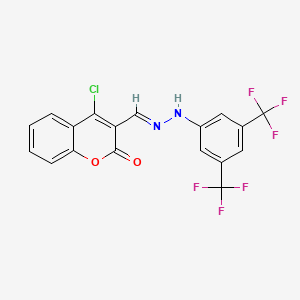 molecular formula C18H9ClF6N2O2 B8142697 3-[(E)-[[3,5-bis(trifluoromethyl)phenyl]hydrazinylidene]methyl]-4-chlorochromen-2-one 