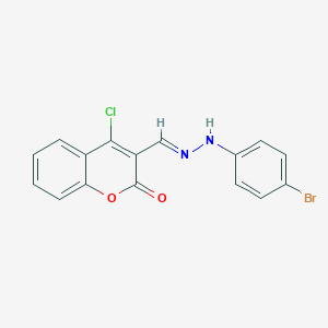 molecular formula C16H10BrClN2O2 B8142702 3-[(E)-[(4-bromophenyl)hydrazinylidene]methyl]-4-chlorochromen-2-one 