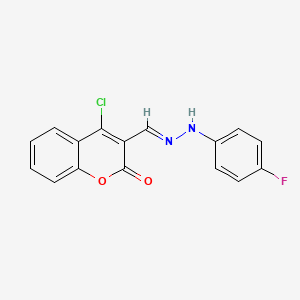 molecular formula C16H10ClFN2O2 B8142712 4-chloro-3-[(E)-[(4-fluorophenyl)hydrazinylidene]methyl]chromen-2-one 