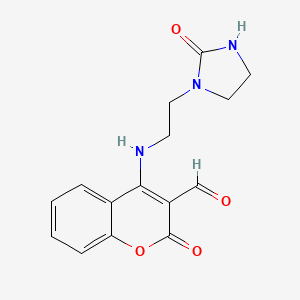 molecular formula C15H15N3O4 B8142827 2-Oxo-4-[2-(2-oxoimidazolidin-1-yl)ethylamino]chromene-3-carbaldehyde 