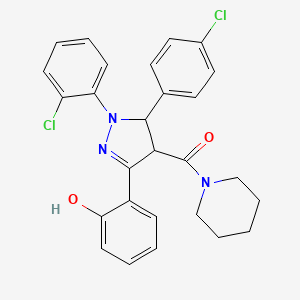 molecular formula C27H25Cl2N3O2 B8142888 1-(2-Chlorophenyl)-5-(4-chlorophenyl)-3-(2-hydroxyphenyl)-4-(piperidinocarbonyl)-4,5-dihydropyrazole 