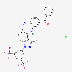 molecular formula C30H25ClF6N4O B8142910 [15-[3,5-Bis(trifluoromethyl)phenyl]-17-methyl-9,15,16-triaza-2-azoniatetracyclo[9.7.0.03,8.014,18]octadeca-3(8),4,6,14(18),16-pentaen-5-yl]-phenylmethanone;chloride 