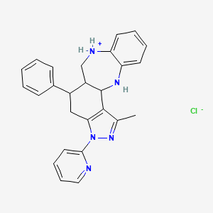 molecular formula C26H26ClN5 B8142944 17-Methyl-12-phenyl-15-pyridin-2-yl-2,15,16-triaza-9-azoniatetracyclo[9.7.0.03,8.014,18]octadeca-3,5,7,14(18),16-pentaene;chloride 