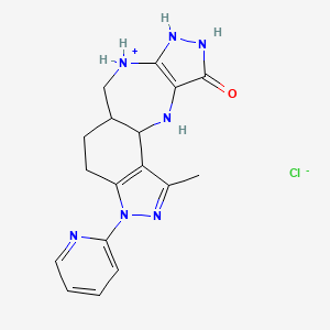 molecular formula C17H20ClN7O B8142955 16-Methyl-14-pyridin-2-yl-2,5,6,14,15-pentaza-8-azoniatetracyclo[8.7.0.03,7.013,17]heptadeca-3(7),13(17),15-trien-4-one;chloride 