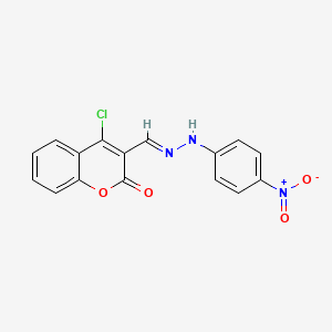 molecular formula C16H10ClN3O4 B8142987 4-chloro-3-[(E)-[(4-nitrophenyl)hydrazinylidene]methyl]chromen-2-one 