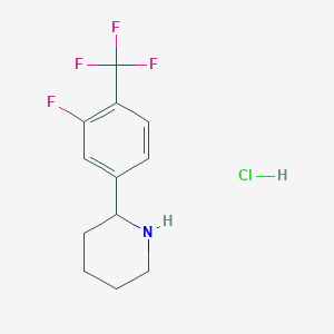 molecular formula C12H14ClF4N B8143198 2-[3-Fluoro-4-(trifluoromethyl)phenyl]piperidine hydrochloride 