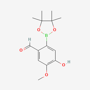 molecular formula C14H19BO5 B8143403 4-Hydroxy-5-methoxy-2-(4,4,5,5-tetramethyl-1,3,2-dioxaborolan-2-yl)benzaldehyde 