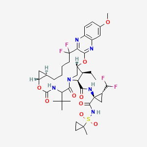 molecular formula C40H52F4N6O9S B8143661 (1R,18R,20R,24S,27S,28S)-24-tert-butyl-N-[(1R,2R)-2-(difluoromethyl)-1-{[(1-methylcyclopropyl)sulfonyl]carbamoyl}cyclopropyl]-28-ethyl-13,13-difluoro-7-methoxy-22,25-dioxo-2,21-dioxa-4,11,23,26-tetraazapentacyclo[24.2.1.0^{3,12}.0^{5,10}.0^{18,20}]nonacosa-3(12),4,6,8,10-pentaene-27-carboxamide 