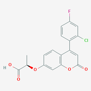 molecular formula C18H12ClFO5 B8143781 (R)-2-((4-(2-Chloro-4-fluorophenyl)-2-oxo-2H-chromen-7-yl)oxy)propanoic acid 