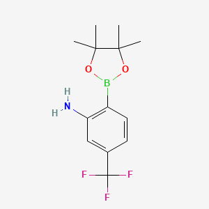 molecular formula C13H17BF3NO2 B8144048 2-(4,4,5,5-Tetramethyl-1,3,2-dioxaborolan-2-YL)-5-(trifluoromethyl)aniline 