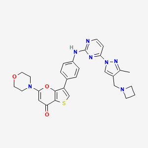 molecular formula C29H29N7O3S B8144483 3-(4-((4-(4-(Azetidin-1-ylmethyl)-3-methyl-1H-pyrazol-1-yl)pyrimidin-2-yl)amino)phenyl)-5-morpholino-7H-thieno[3,2-b]pyran-7-one 