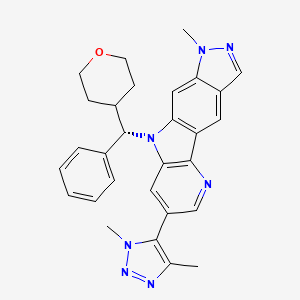 molecular formula C29H29N7O B8144571 5-(3,5-dimethyltriazol-4-yl)-12-methyl-8-[(S)-oxan-4-yl(phenyl)methyl]-3,8,12,13-tetrazatetracyclo[7.7.0.02,7.011,15]hexadeca-1(9),2(7),3,5,10,13,15-heptaene 