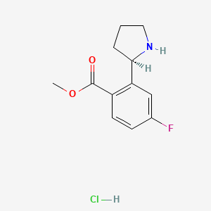 molecular formula C12H15ClFNO2 B8145101 Methyl (R)-4-fluoro-2-(pyrrolidin-2-yl)benzoate hydrochloride 