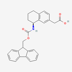 molecular formula C27H25NO4 B8145264 (S)-2-(8-((((9H-Fluoren-9-yl)methoxy)carbonyl)amino)-5,6,7,8-tetrahydronaphthalen-2-yl)acetic acid 