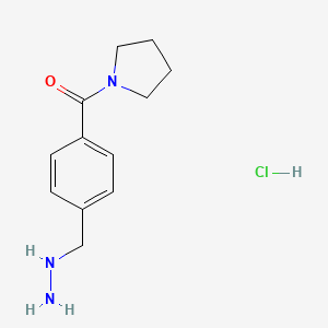 molecular formula C12H18ClN3O B8145305 (4-(Hydrazinylmethyl)phenyl)(pyrrolidin-1-yl)methanone hydrochloride 