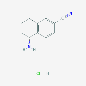molecular formula C11H13ClN2 B8145460 (R)-5-amino-5,6,7,8-tetrahydronaphthalene-2-carbonitrile hydrochloride 