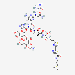 molecular formula C55H83N17O21S3 B8145919 [6-[(1R,2R)-2-[[6-amino-2-[(1S)-3-amino-1-[[(2S)-2,3-diamino-3-oxopropyl]amino]-3-oxopropyl]-5-methylpyrimidine-4-carbonyl]amino]-3-[[(2R,3S,4S)-5-[[(2R,3R)-1-[2-[4-[5-(3-dimethylsulfoniopropylcarbamoyl)-1,3-thiazol-2-yl]-1,3-thiazol-2-yl]ethylamino]-3-hydroxy-1-oxobutan-2-yl]amino]-3-hydroxy-4-methyl-5-oxopentan-2-yl]amino]-1-(1H-imidazol-5-yl)-3-oxopropoxy]-5-[4-carbamoyloxy-3,5-dihydroxy-6-(hydroxymethyl)oxan-2-yl]oxy-3,4-dihydroxyoxan-2-yl]methanolate 