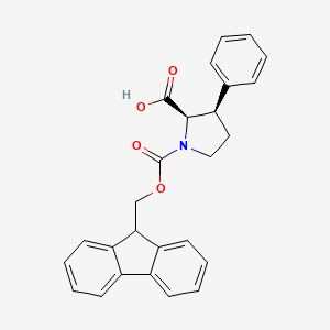 molecular formula C26H23NO4 B8145965 1,2-Pyrrolidinedicarboxylic acid, 3-phenyl-, 1-(9H-fluoren-9-ylmethyl) ester, cis-(9CI) 