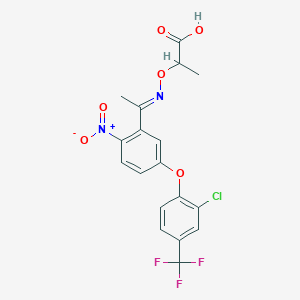 molecular formula C18H14ClF3N2O6 B8146023 2-[(E)-1-[5-[2-chloro-4-(trifluoromethyl)phenoxy]-2-nitrophenyl]ethylideneamino]oxypropanoic acid 