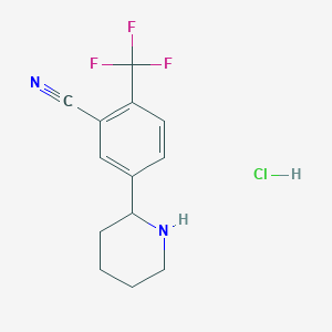 molecular formula C13H14ClF3N2 B8146202 5-(Piperidin-2-yl)-2-(trifluoromethyl)benzonitrile hydrochloride 