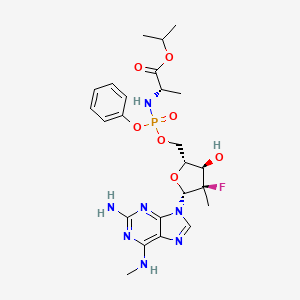 molecular formula C24H33FN7O7P B8146281 Isopropyl ((((2R,3R,4R,5R)-5-(2-amino-6-(methylamino)-9H-purin-9-yl)-4-fluoro-3-hydroxy-4-methyltetrahydrofuran-2-yl)methoxy)(phenoxy)phosphoryl)-L-alaninate 