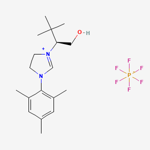 molecular formula C18H29F6N2OP B8146508 (S)-1-(1-Hydroxy-3,3-dimethylbutan-2-yl)-3-mesityl-4,5-dihydro-1H-imidazol-3-ium hexafluorophosphate(V) 