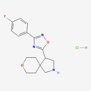 molecular formula C16H19ClFN3O2 B8146560 4-[3-(4-Fluorophenyl)-1,2,4-oxadiazol-5-yl]-8-oxa-2-azaspiro[4.5]decane;hydrochloride 