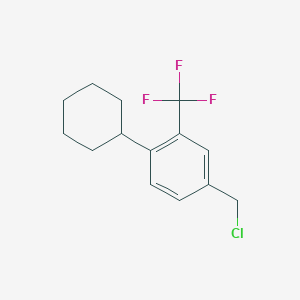 molecular formula C14H16ClF3 B8146621 4-(Cyclohexyl)-3-(trifluoromethyl)benzyl chloride 