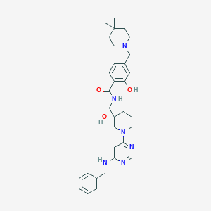molecular formula C32H42N6O3 B8146679 N-[[1-[6-(benzylamino)pyrimidin-4-yl]-3-hydroxypiperidin-3-yl]methyl]-4-[(4,4-dimethylpiperidin-1-yl)methyl]-2-hydroxybenzamide 