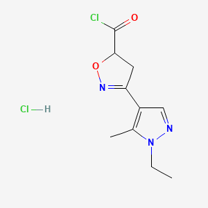 molecular formula C10H13Cl2N3O2 B8146748 3-(1-Ethyl-5-methylpyrazol-4-yl)-4,5-dihydro-1,2-oxazole-5-carbonyl chloride;hydrochloride 