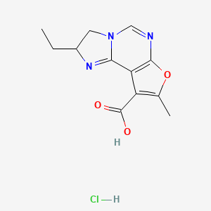molecular formula C12H14ClN3O3 B8146758 4-Ethyl-11-methyl-10-oxa-3,6,8-triazatricyclo[7.3.0.02,6]dodeca-1(9),2,7,11-tetraene-12-carboxylic acid;hydrochloride 