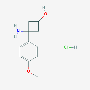 molecular formula C11H16ClNO2 B8146873 3-Amino-3-(4-methoxyphenyl)cyclobutan-1-ol hydrochloride 