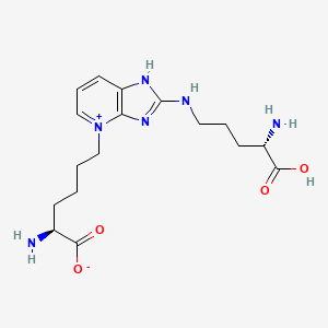 molecular formula C17H26N6O4 B8147239 (2S)-2-amino-6-[2-[[(4S)-4-amino-4-carboxybutyl]amino]-1H-imidazo[4,5-b]pyridin-4-ium-4-yl]hexanoate 