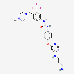 molecular formula C28H35F3N8O2 B8147870 1-[4-[6-(3-Aminopropylamino)pyrimidin-4-yl]oxyphenyl]-3-[4-[(4-ethylpiperazin-1-yl)methyl]-3-(trifluoromethyl)phenyl]urea 