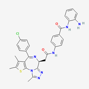 molecular formula C32H28ClN7O2S B8148508 N-(2-aminophenyl)-4-[[2-[(9S)-7-(4-chlorophenyl)-4,5,13-trimethyl-3-thia-1,8,11,12-tetrazatricyclo[8.3.0.02,6]trideca-2(6),4,7,10,12-pentaen-9-yl]acetyl]amino]benzamide 