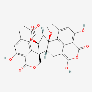 molecular formula C29H24O11 B8148546 (8S,8aS,15aR,15bR,16S)-16-(acetyloxy)-8,8a,15,15a-tetrahydro-4,11,14-trihydroxy-8a-methoxy-6,9-dimethyl-7H-8,15b-methano-1H,3H,12H-benzo[de]cyclohepta[1,2-g:3,4,5-d'e']bis[2]benzopyran-3,7,12-trione 