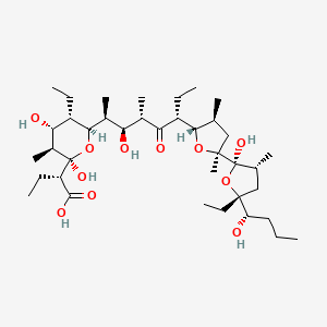 molecular formula C38H68O11 B8148550 2H-Pyran-2-acetic acid, alpha,5-diethyl-6-[(1S,2S,3S,5R)-5-[(2S,2'R,3'R,4S,5S,5'R)-5'-ethyloctahydro-2'-hydroxy-5'-[(1S)-1-hydroxybutyl]-2,3',4-trimethyl[2,2'-bifuran]-5-yl]-2-hydroxy-1,3-dimethyl-4-oxoheptyl]tetrahydro-2,4-dihydroxy-3-methyl-, (alphaR,2R,3S,4R,5S,6R)- 
