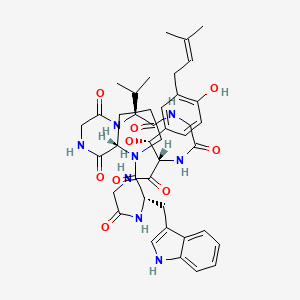 molecular formula C41H52N8O9 B8148561 cyclo[glycyl-L-tryptophyl-L-prolylglycyl-L-valylglycyl-(betaR)-beta-hydroxy-3-(3-methyl-2-butenyl)-L-tyrosyl] 