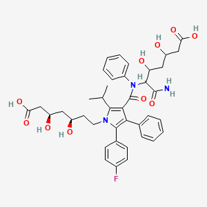 molecular formula C40H46FN3O10 B8148644 7-amino-6-(N-[1-[(3R,5R)-6-carboxy-3,5-dihydroxyhexyl]-5-(4-fluorophenyl)-4-phenyl-2-propan-2-ylpyrrole-3-carbonyl]anilino)-3,5-dihydroxy-7-oxoheptanoic acid 