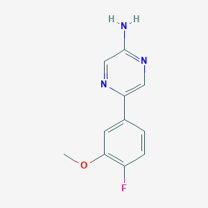 molecular formula C11H10FN3O B8149191 5-(4-Fluoro-3-methoxyphenyl)pyrazin-2-amine 